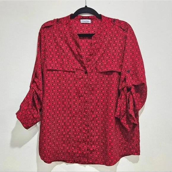 Calvin Klein Roll Tab Sleeve Blouse - Picture 1 of 4